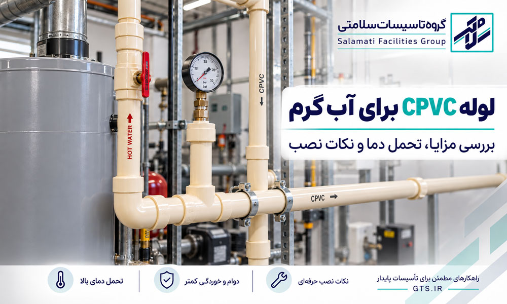 تصویر لوله و اتصالات CPVC در سیستم آب گرم ساختمان کنار آبگرمکن