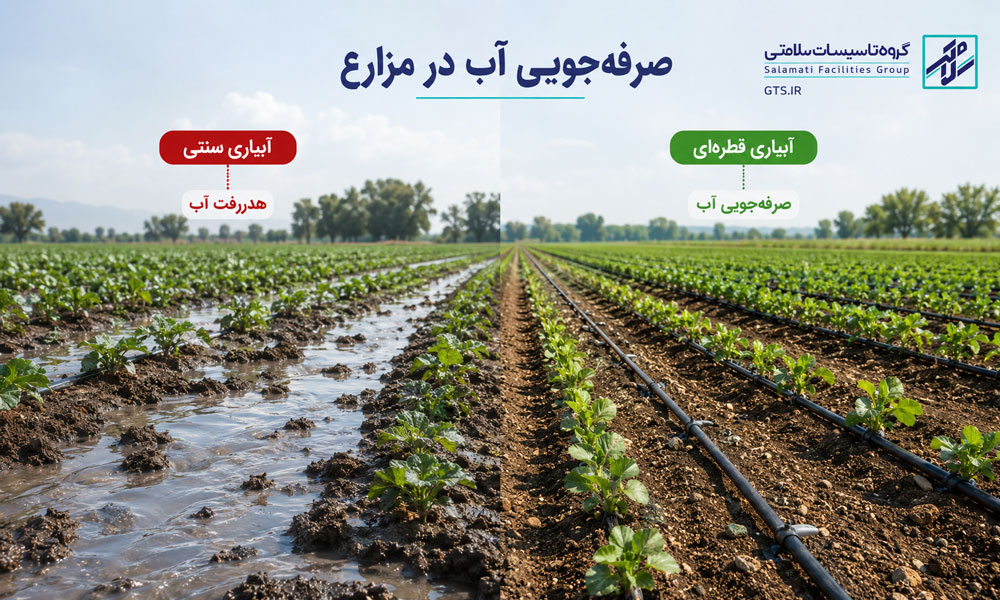 صرفه جویی آب در مزارع با استفاده از سیستم آبیاری قطره‌ای